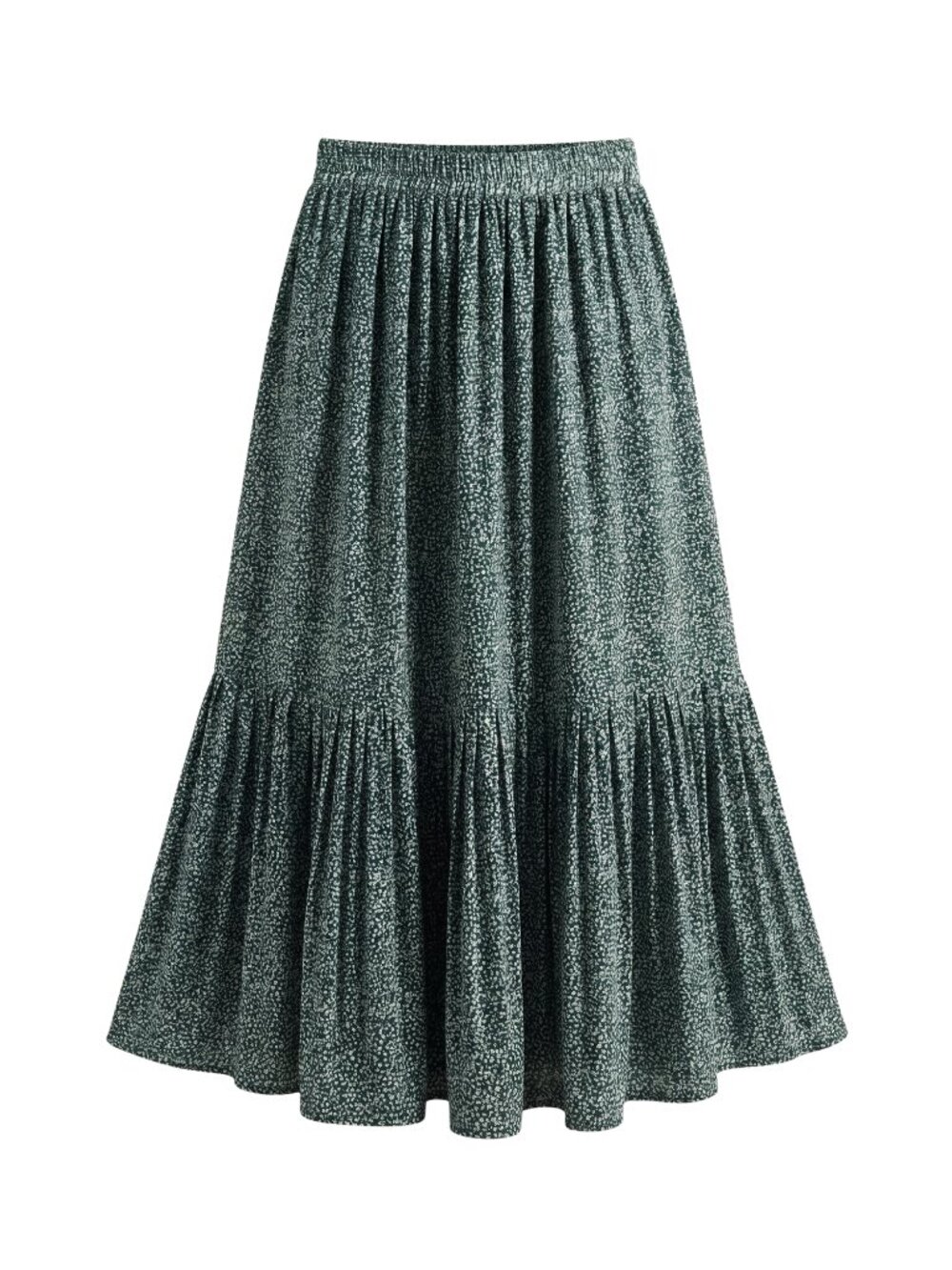 NWOT | Dark Forest Green Ditsy Floral Tiered Maxi Skirt XL